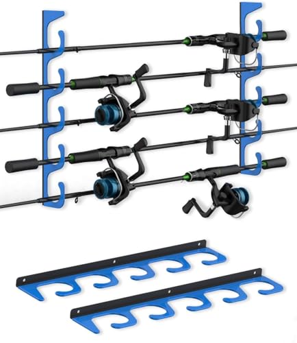 WellMall Fishing Rod Pole Holders - 5 Fishing Rod Pole Holder Storage for Wall & Garage Ceiling Mount, Great Fishing Rod Rack Fits Most Fishing Rods
