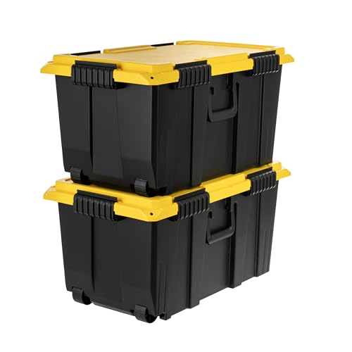 IRIS USA 22 Gallon Rolling Footlocker Pro with Wheels, 2 Pack - Made in USA, Lockable Storage Trunk, Heavy Duty Foot Locker for Storage, Camping Gear & Garage Organization