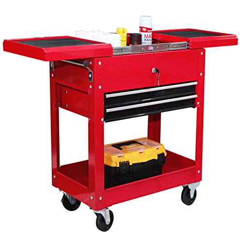 BIG RED ATC310R Torin Rolling Garage Workshop Tool Organizer: 2 Drawer Tool Chest Tray with Top Work Surface and Storage Push Cart, Red, 27.8" L x 14.6" W x 32.7" H