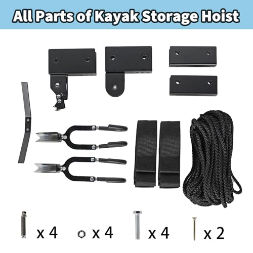 LINGVUM Kayak Hoist Lift Garage Storage with 125lb Capacity Overhead Pulley System for Kayak, Canoe, Bike, Ladder, Paddleboard, Black
