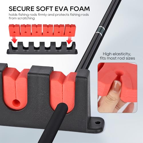 Axlksia Fishing Rod Holder Wall Mount, 1 Pair Fishing Pole Holders for Garage, Boats, 6 Fishing Rod Storage Racks