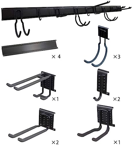 Ultrawall 13 PCS Tool Storage Rack, 64 Inches Adjustable Garage Organization Wall Mounted Storage System with 9 Hooks, Heavy Duty Steel Garden Tool Organizer Wall Holders