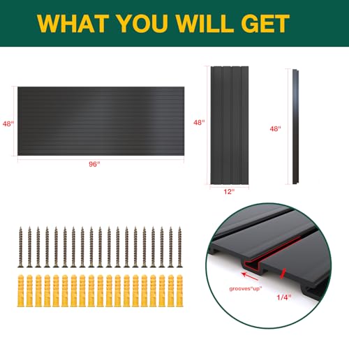 Yuzzy Slat Wall Paneling 4 x 8ft, Garage Slatwall Panel Wall Storage Systems, Heavy Duty PVC Garage Wall Organization (Black)