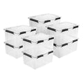 Sterilite 8 Pack 80 Qt Gasket Box, Clear Stackable Plastic Storage Container with Lids, Black - Waterproof and Dustproof Tote for Home Organization
