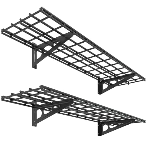 FLEXIMOUNTS 2-Pack 1x4ft 12-inch-by-48-inch Wall Shelf Garage Storage Rack Wall Mounted Floating Shelves, Black, Classic Series
