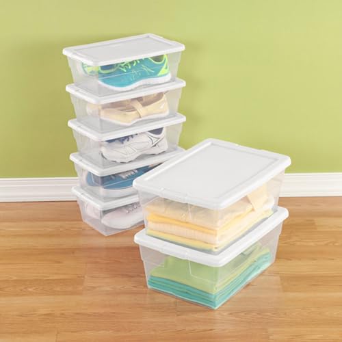 Sterilite 12-Pack 6 Quart Storage Boxes, Stackable Clear Plastic Bins with Snap-On Lids – Heavy-Duty Organizing Containers for Closet, Bathroom, and Office