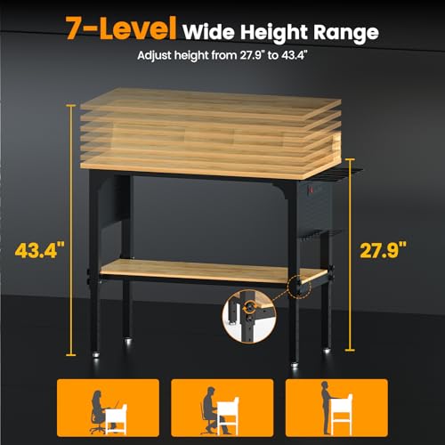 Northsky Heavy-Duty 48" Adjustable Height Workbench - 2200 LBS Capacity with Storage & Pegboard, Built-in Power Outlet, Lockable Wheels for Garage, Workshop, & Home Use