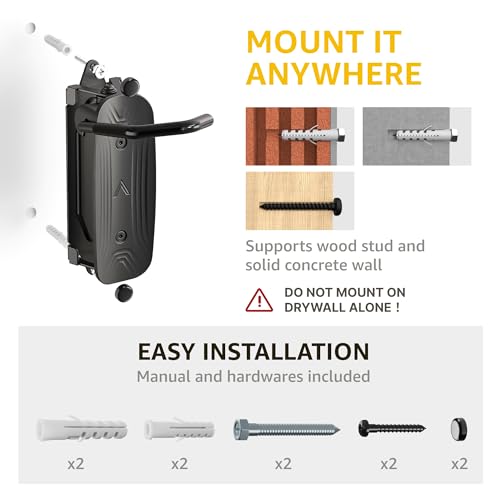 monTEK Swivel Bike Wall Mount, Bike Hangers for Garage, Space-Saving Vertical Bike Rack, Sturdy Bike Storage Rack Holds Up to 66lbs, Easy to Install, Black