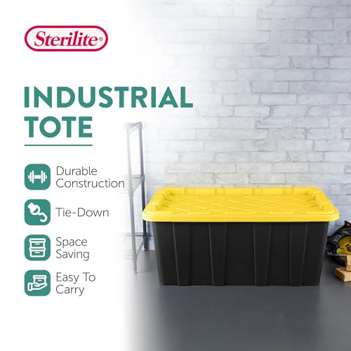 Sterilite 4-Pack Industrial Tote, Plastic Storage Container Bins with Lids, 38 Gallon - Heavy-Duty Organizing Containers for Closet, Bathroom, and Office