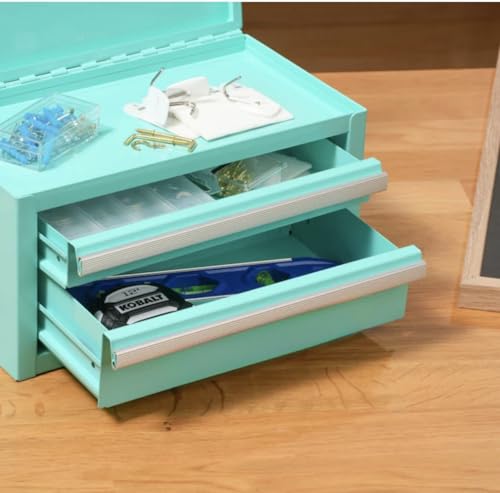 Mini Toolbox, Tool Storage Cabinet, 2 Drawers, TEAL, mint, makeup orginaztion, craft storage