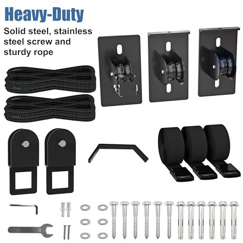 KOSEOO Cargo Box Pulley System for Garage Storage, Heavy-Duty Kayak/Canoes/Bikes/Ladders Ceiling Hoist, Hold Up to 150 lbs Capacity, Fit 10-18 Foot Ceilings, Black