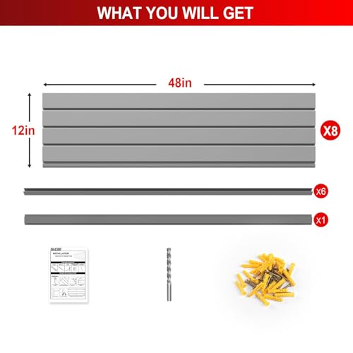 Ginchain 4 x 8 FT Slatwall Panel Garage Wall Organizer, Heavy Duty Slat Wall Paneling Sheets, Interlocking PVC Panels, Garage Slatwall for Tool Organization Mounted Storage Systems