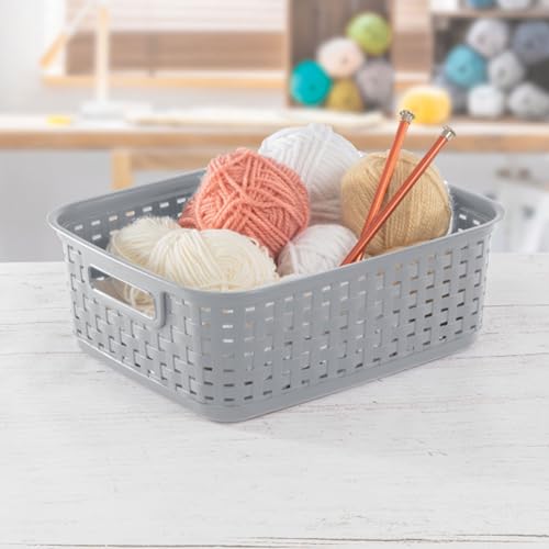 Sterilite Short Plastic Weave Storage Basket, Bin Organization for Countertops, Tabletops and Shelves for Crafts, Jewelry, Gray, 18-Pack