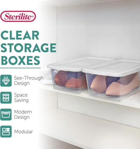 Sterilite 6 Quart Clear Storage Bins with Lids, 18-Pack Plastic Storage Containers, Clear Stackable Storage Bins Box for Closet, Garage, Classroom, Home Organization and Storage, Cloth Included