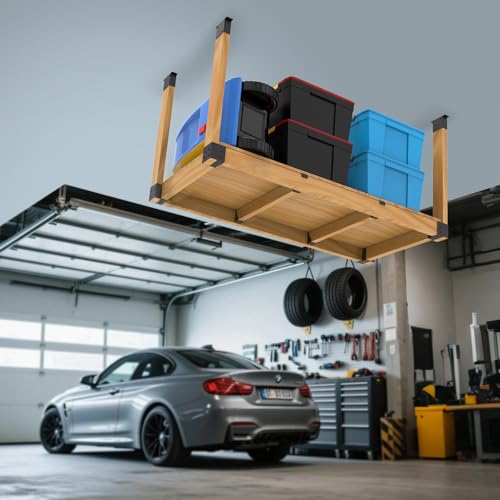 GOOCORREC Heavy Duty Overhead Garage Storage Rack Kit for 2x4 Wood (Actual 1.5"x3.5") - DIY Ceiling Storage System, 500 lbs Capacity, Easy Install, Metal Brackets (No Lumber Included)