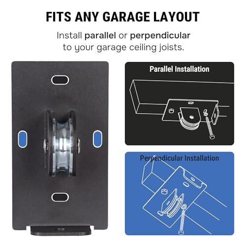 RoakyRoasy Ladder Hoist for Garage Ceiling with Metal Pulley System Holds 150 lbs, 5.5" Low-profile Self Locking Storage Lift, Parallel or Perpendicular Mounted