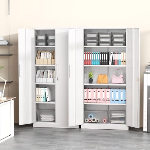 Greenvelly White Metal Storage Cabinet, 72" Steel Locking Cabinet with Doors and 4 Adjustable Shelves, Tall Tool Cabinets Lockable File Cabinet for Home Office, Metal Classroom Cabinet for Garage