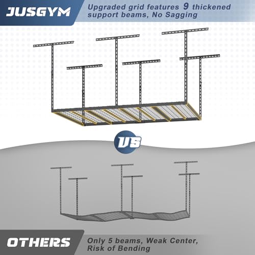 Jusgym 4X6FT Overhead Garage Storage Rack, 26"-40" Height Adjustable Garage Ceiling Storage Racks, Heavy Duty Metal Overhead Storage Organizer System, 450LBS Weight Capacity