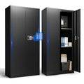 Marcree Metal Storage Cabinet with Digital Lock, 70" Tall Locker with Alarm System, Black File Storage Cabinet with Door and Adjustable Shelves, Pegboard, Hooks, Gun Rack for Home Garage Office