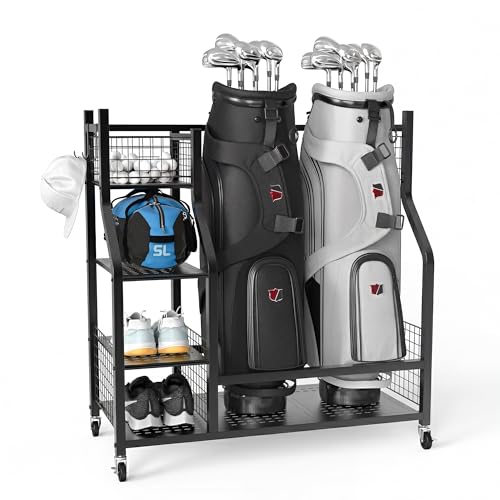PLKOW Golf Bag Storage Garage Organizer, Extra Large Size Golf Bag Storage Stand and Golf Equipment Rack for Garage,Shed, Basement