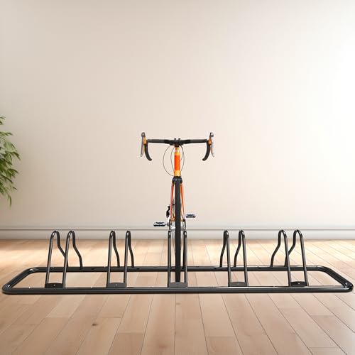 Simple Houseware 5-Bike Floor Storage Rack - Adjustable Bicycle Parking Stand & Garage Organizer for Road and Kids Bikes, Black