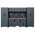 Tsnritor Garage Storage Cabinet System, 9PCS Tool Chest Workbench Storage System in Black, Included Steel Cabinets Drawers Rolling Chest and Pegboard,Locked Garage Storage Cabinet,Grey Handle