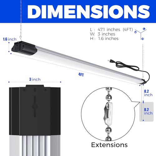Barrina BS84 LED Shop Lights for Workshop 4FT, 84W, 10000LM, 5000K Linkable Light Fixture for Garage, Basement, Hanging or Flush Mount, ETL, 4 Packs