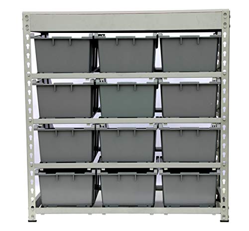 King's Rack Bin Rack Boltless Steel Storage System Organizer w/ 12 Plastic Bins in 4 tiers