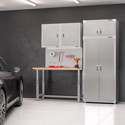 Seville Classics UltraHD 2-Piece Heavy Duty Mega Solid Steel Metal 2-Door Lockable Stacker Wall Storage, Cabinet Set Organizer for Garage, Office, Classroom, Graphite, 30" W x 18" D x 90.5" H