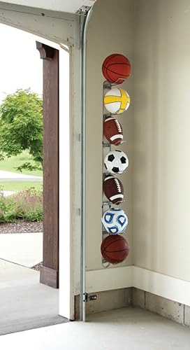 John Sterling Sports Rack for Garage, Wall Mounted Ball Storage Organizer with 7-Ball Capacity, Durable Alloy Steel, Silver Finish