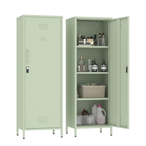 Steehoom Locker Cabinet, 59.06" H Green Metal Locker Storage Cabinet for Employees with Locking Door and 2 Shelves Kids Locker Tool File Cabinets for Garage