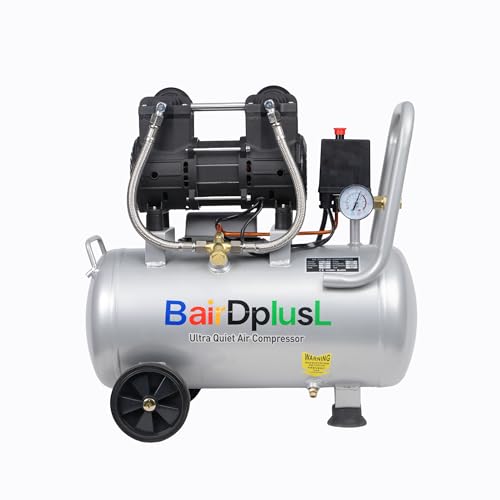BairDplusL 8 Gallon Ultra Quiet Air Compressor 110V/60Hz 1.5HP 8.8CFM MAX 115PSI Steel Tanks Oil-Free 70dB Noise Level Light & Quiet Portable Air Compressor with Wheels, Auto Repair