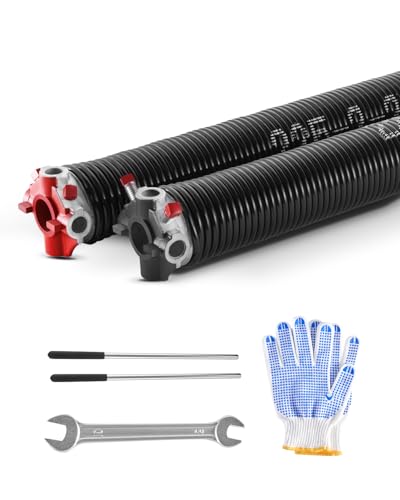 VEVOR Garage Door Torsion Springs, Pair of 0.225 x 2 x 24 in, 16000 Cycles, Electrophoresis Black Coated for Replacement, Garage Door Springs with Non-Slip Winding Bars, Gloves and Mounting Wrench