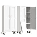 erosoei 61" H Metal Garage Storage Cabinet, Rolling Tool Cabinet with 2 Doors and Wheels, Locker Steel Cabinet with 3 Adjustable Shelves, Organization Cabinet for Garage,Office,Home,Gym,School（White）
