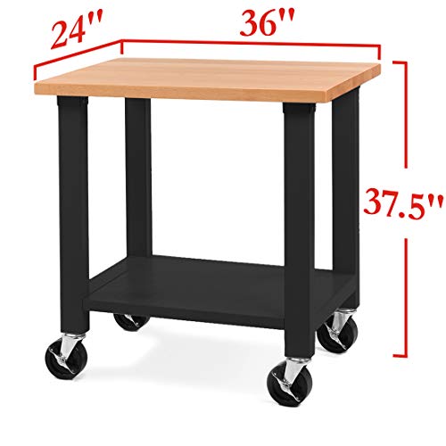 Seville Classics UltraHD Heavy-Duty Rolling Workstation, for Garage, Warehouse, Office, Classroom, Graphite, 36" W x 24" D x 37.5" H