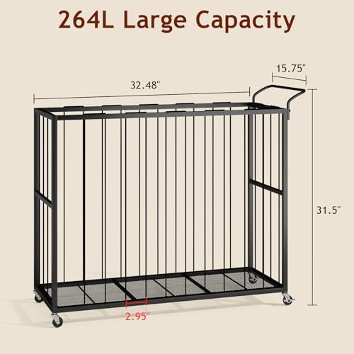 Homsorout Ball Storage Bin Rolling Sports Ball Cart, Metal Garage Organizer Sport Rack, Ball Basket Storage, Ball Cage for Garage or Gym, Indoor & Outdoor Sports Equipment Organizer（Black）