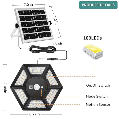 AEQ Solar Shed Light Indoor Outdoor Work in Daytime with Remote Control, 360° Lighting Waterproof Solar Indoor Lights with Motion Sensor/Timer/5 Modes for Home Garage Barn