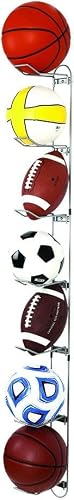 John Sterling Sports Rack for Garage, Wall Mounted Ball Storage Organizer with 7-Ball Capacity, Durable Alloy Steel, Silver Finish