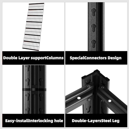 LI JIU HOME 5 Tier Metal Shelving Unit, Adjustable Storage Shelves, 84" H x 55" W x 24" D Heavy Duty Garage Shelves for Warehouse, Basement, Kitchen, Pantry, Living Room, Black (5T 84 * 55 * 24)