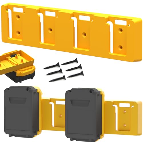 Battery Rack Compatible with DeWalt 20V Battery Holder, Mount 4 Slot Bulk Battery Garage Tool, Tools for Dewallt 20v , Wall Display Hook Holder (Yellow-1pc)
