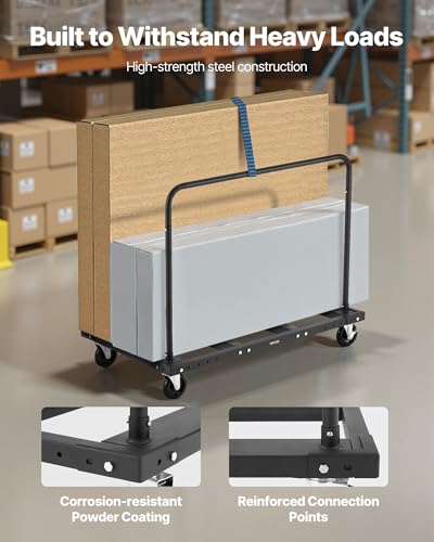 VEVOR Folding Table Cart, 1800LBS Heavy Duty Table Trolley with 5" Swivel Wheels, Drywall Dolly for Garage, Home, Warehouse, Party Event Hotel Furniture 10 Table Capacity, Black