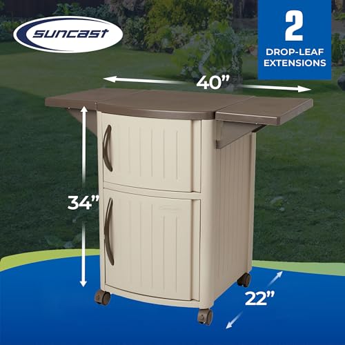 Suncast Outdoor Grilling Prep Station Table with Storage, Taupe/Brown