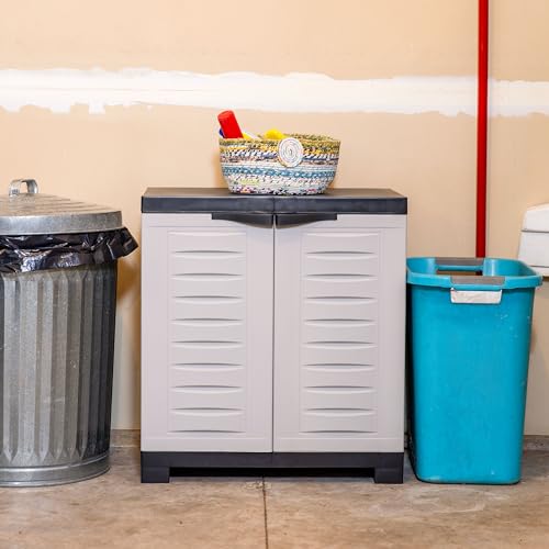 Sunnydaze 25.5" H Resin Garage Storage Cabinet - Garage Cabinet with Adjustable Shelf - Freestanding Utility Storage for Laundry Room, Office, Basement - Gray