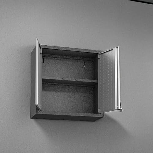 Manhattan Comfort Fortress Floating Garage Storage Cabinet with Adjustable Shelves and Lock, Recessed Handles, Metal Wall Mounted Lockable Utility Cabinet, Steel Garage Storage in Black and Grey