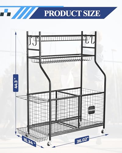 Logicexplore Sports Equipment Storage Organizer Rack with Rolling Wheels, Garage Ball Storage Cart for Basketball, Soccer, Baseball, Heavy-Duty Metal Sports Rack for Garage, Home, School Gym