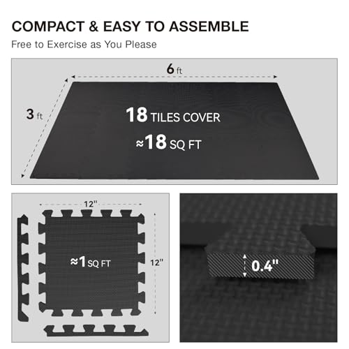 AIRHOP 18 PCS Gym Floor Mat, EVA Foam Puzzle Gym Mat, High-Density Interlocking Foam Floor Tiles for Home Gym, Play Workout Garage Kitchen Flooring 12.6"x12.6"x0.4"