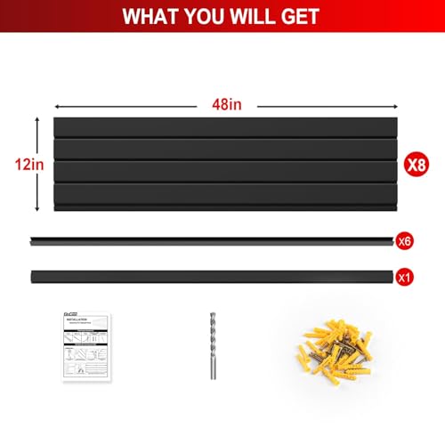 Ginchain 4 x 8 FT Slatwall Panel Garage Wall Organizer, Heavy Duty Slat Wall Paneling Sheets, Interlocking PVC Panels, Garage Slatwall for Tool Organization Mounted Storage Systems