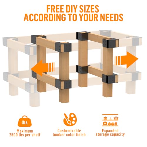 Heavy Duty Workbench Bracket Kit – Set of 8 Steel 3-Way Brackets for 4x4 and 2x4 Lumber, Ideal for DIY Garage Work Bench Legs, Woodworking Tables, Workshop Shelves, Planer Stands, and Kitchen Islands