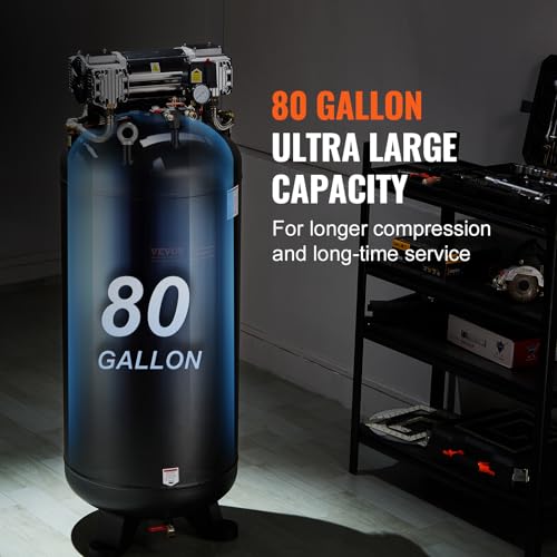 VEVOR 80 Gallon Air Compressor, 145PSI Oil Free Stationary Compressor Tank, 6.5HP 15.5SCFM@90 PSI, Quiet Compressor for Industrial Manufacturing, Workshops (220V/60Hz Single-Phase Power)