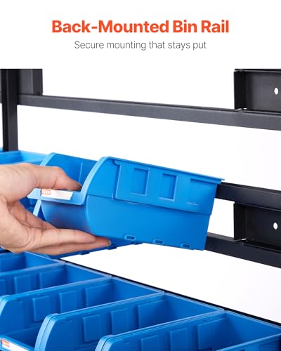 VEVOR 5-Tier Double-Sided Rolling Bin Storage Rack, 68 Plastic Bins, Dual-Sided Parts Organizer with Wheels, Mobile Tool Organizer for Garage, Warehouse, Office, Restaurant, Classroom, Kitchen